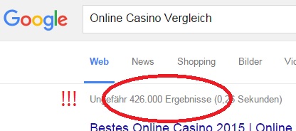 Die Suche nach einem Online Casino Vergleich bringt bei Google fast eine Halbe Million Treffer!